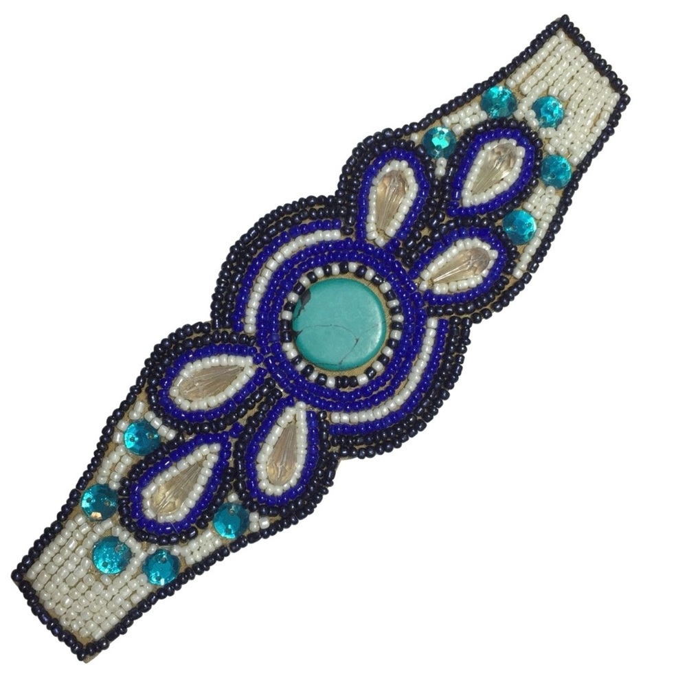 Blue & White Seed Bead Cuff Bracelet